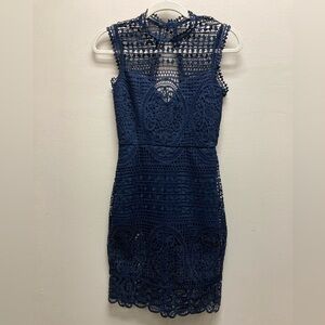 Lovers And Friends Womens Navy Lace  Dress Over Romper With Cutout Back Sz Xs